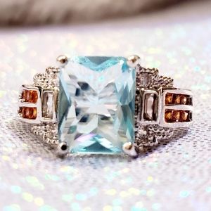 Size 6 925 silver aquamarine orange crystal ring